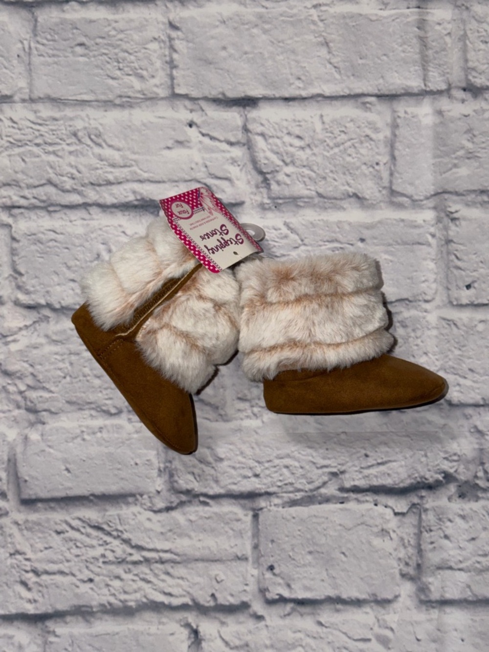 Kids Faux Fur Cuffed Booties - Brown